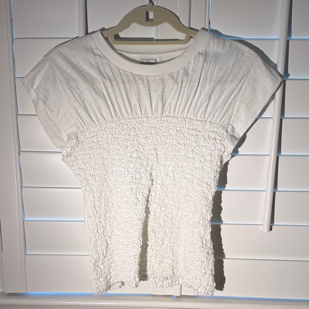 Maeve Women’s White Smocked Short Sleeve Top